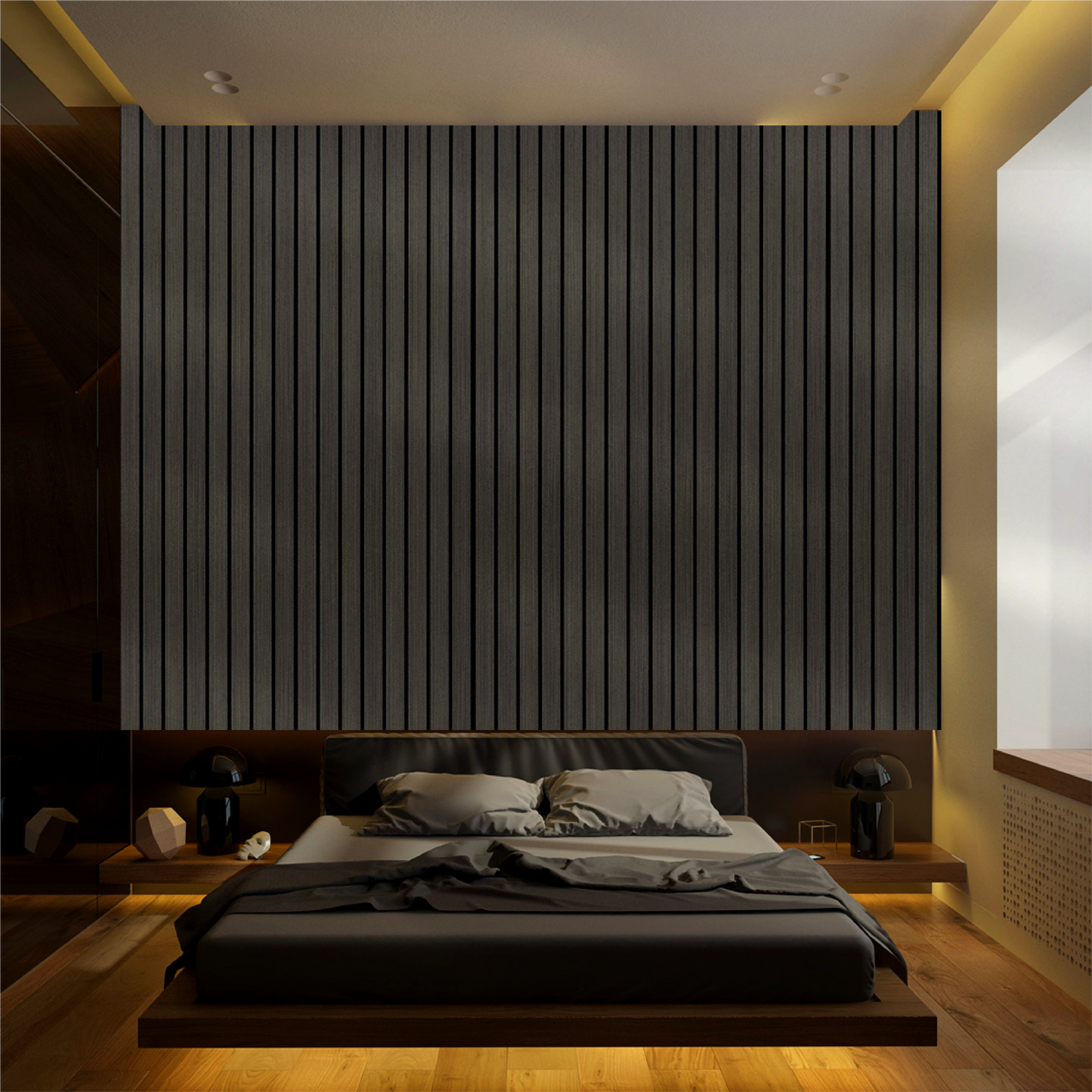 Wooden Acoustic Wall Panels 2400mmx600mm - Grey
