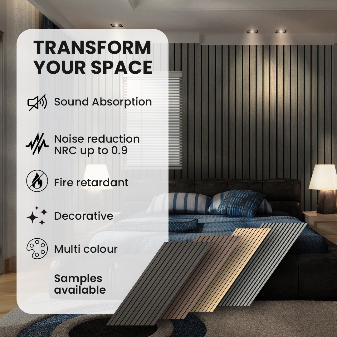 Wooden Acoustic Wall Panels 2400mmx600mm - Grey