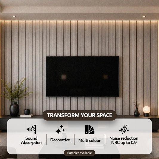 Silver Walnut acoustic slat wall panel — alternate angle of wide slat profile