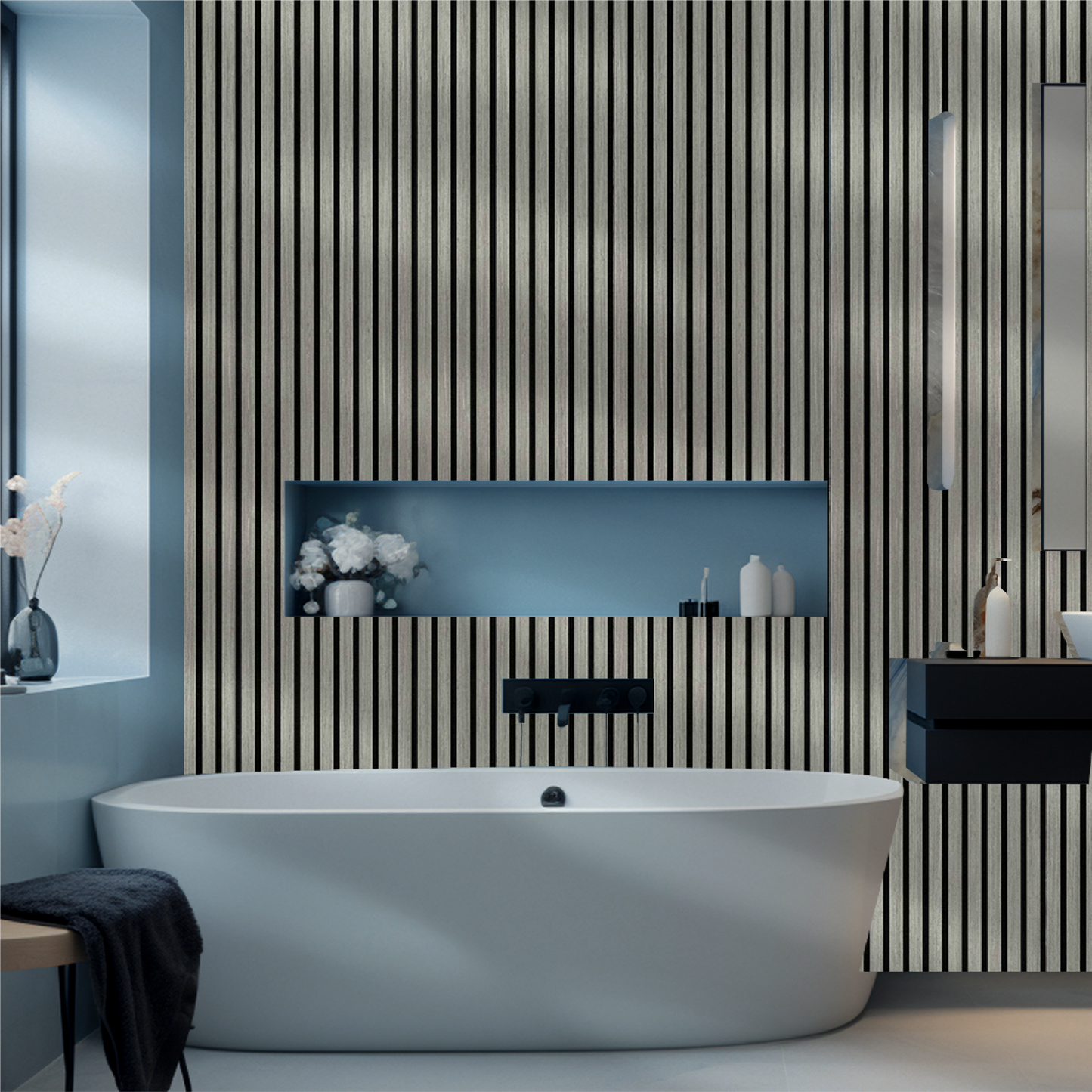 Wooden Acoustic Wall Panels 2400mmx600mm - Silver Walnut