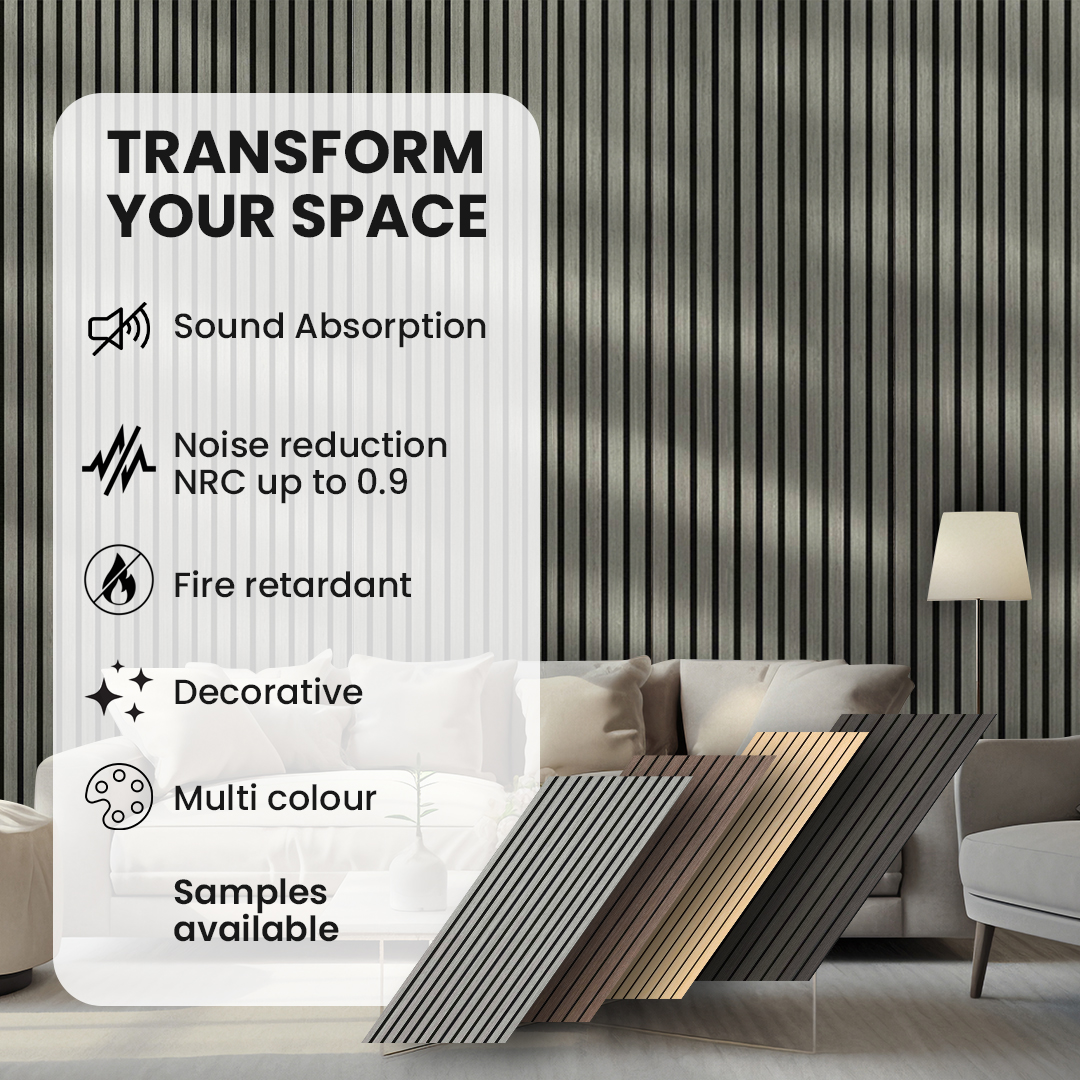 Wooden Acoustic Wall Panels 2400mmx600mm - Silver Walnut