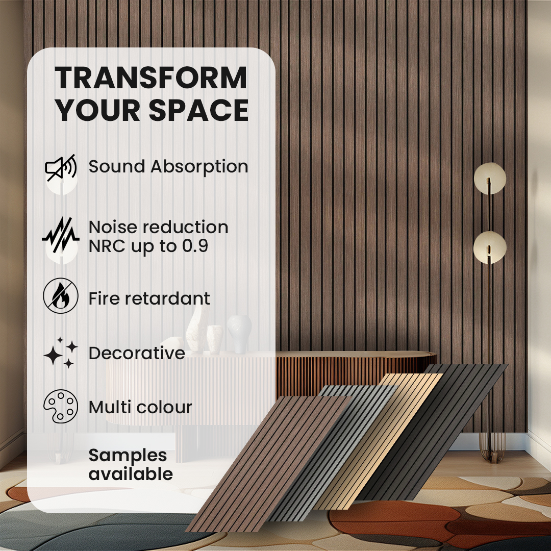Wooden Acoustic Wall Panels 2400mmx600mm - Walnut