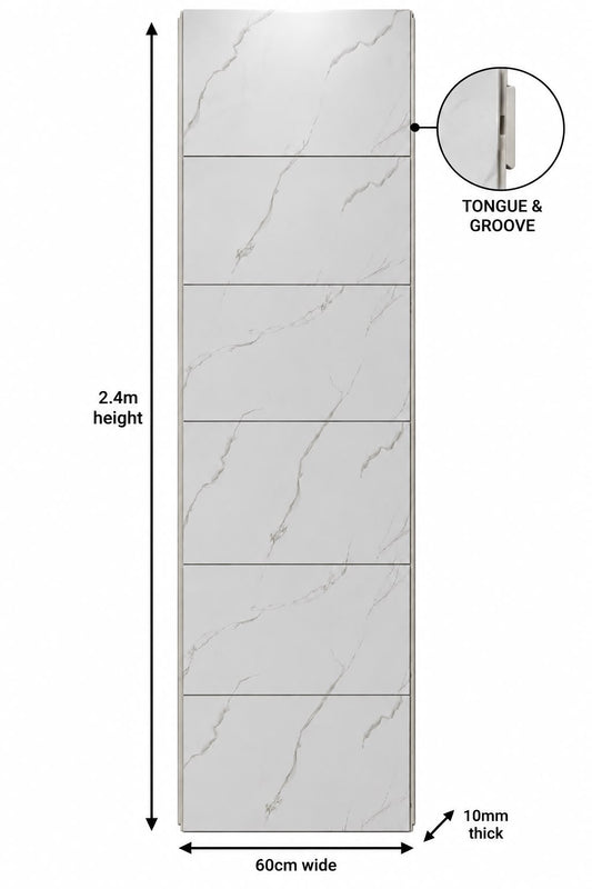 White Marble Matt Tile Effect Shower Wall Panel | 2.4m x 1m | 10mm PVC Tongue and Groove