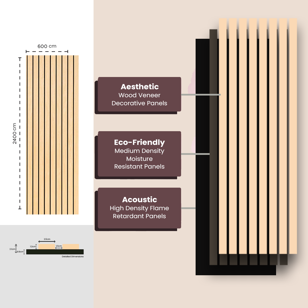 Wooden Acoustic Wall Panels 2400mmx600mm - Oak