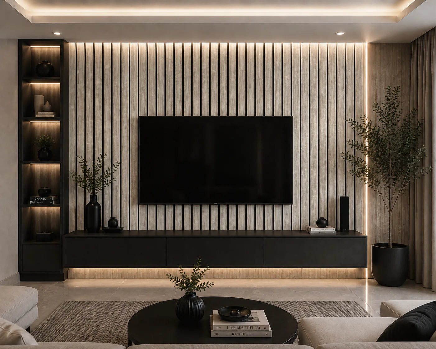 Acoustic Slat Wall Panels — Silver Walnut (2400×600mm, 44mm Wide Slat)