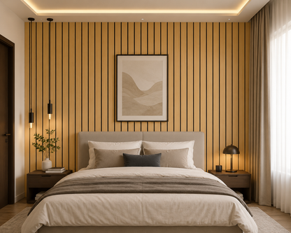 White Oak acoustic slat wall panel — full panel front view