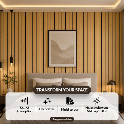 White Oak acoustic slat wall panel — alternate angle of slats and backing