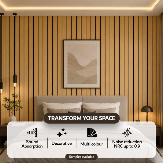 White Oak acoustic slat wall panel — alternate angle of slats and backing