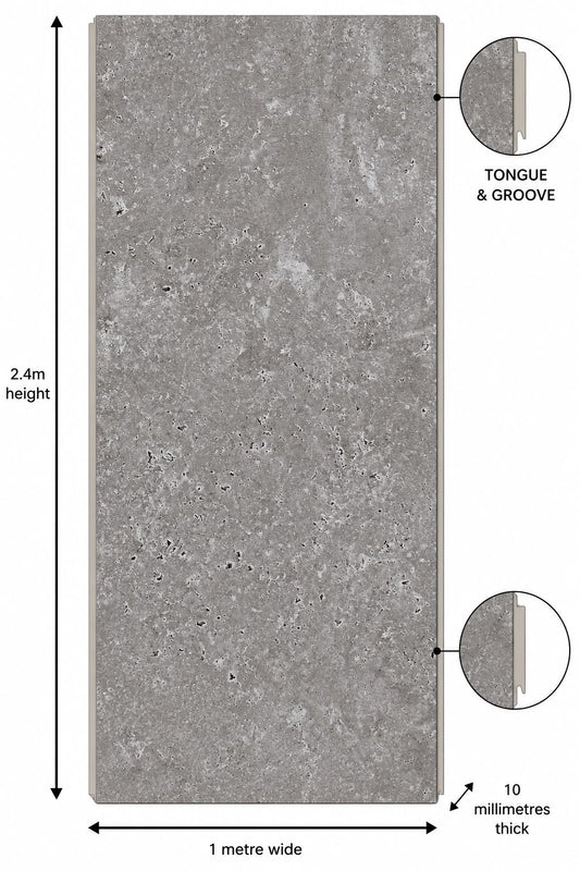 Concrete Gloss Shower Wall Panel | 2.4m x 1m | 10mm PVC Tongue & Groove