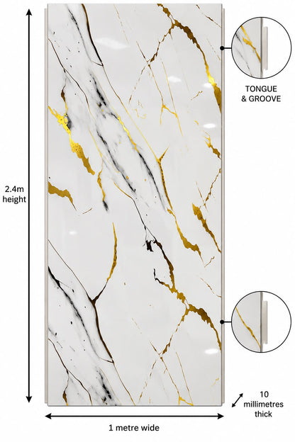Gloss Carrara Gold Marble Shower Wall Panel | 2.4m x 1m | 10mm PVC Tongue & Groove