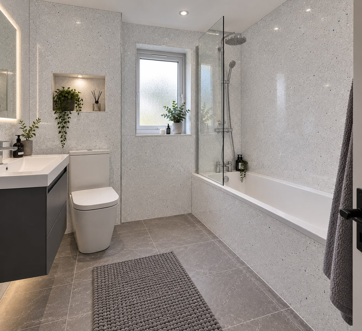 White Sparkle Shower Wall Panel | 2.4m x 1m | 10mm PVC Tongue and Groove