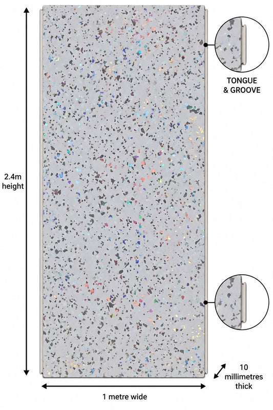 White Sparkle Shower Wall Panel | 2.4m x 1m | 10mm PVC Tongue and Groove