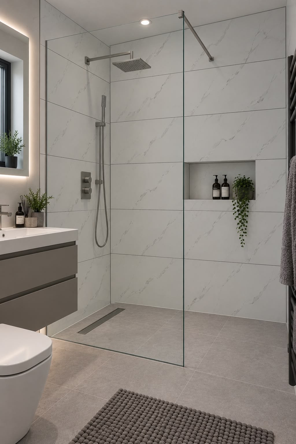 White Marble Matt Tile Effect Shower Wall Panel | 2.4m x 1m | 10mm PVC Tongue and Groove