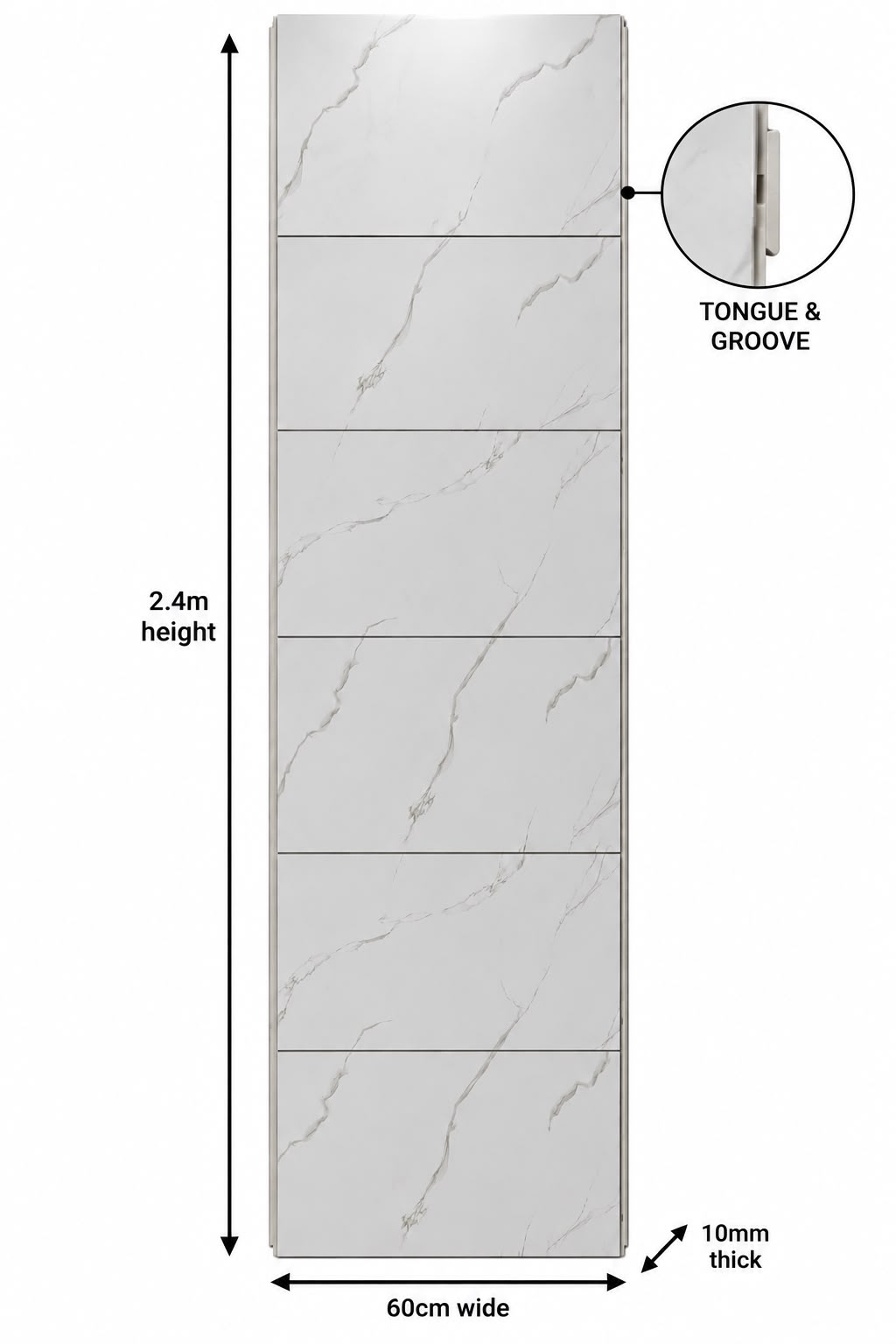 White Marble Matt Tile Effect Shower Wall Panel | 2.4m x 1m | 10mm PVC Tongue and Groove