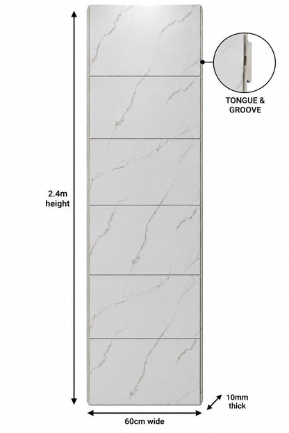 White Marble Matt Tile Effect Shower Wall Panel | 2.4m x 1m | 10mm PVC Tongue and Groove