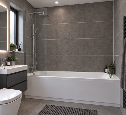 Dark Grey Marble Matt Tile Effect Shower Wall Panel | 2.4m x 1m | 10mm PVC Tongue and Groove