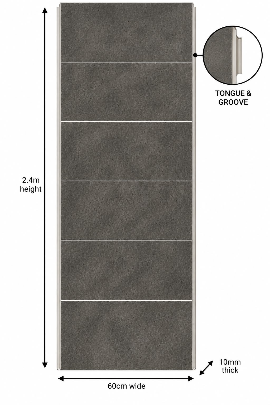 Dark Grey Marble Matt Tile Effect Shower Wall Panel | 2.4m x 1m | 10mm PVC Tongue and Groove