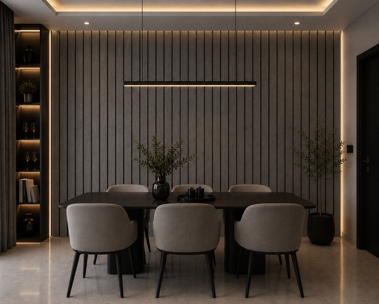 Dark Oak acoustic slat wall panel — 2400×600mm wood veneer panel close-up