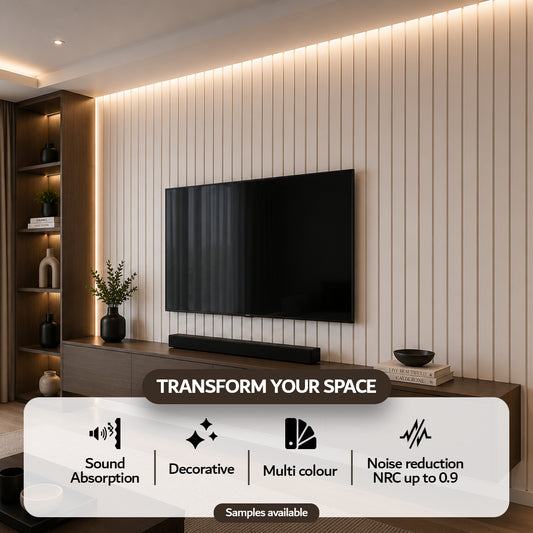 White PVC acoustic slat wall panel — alternate angle of slats and felt backing